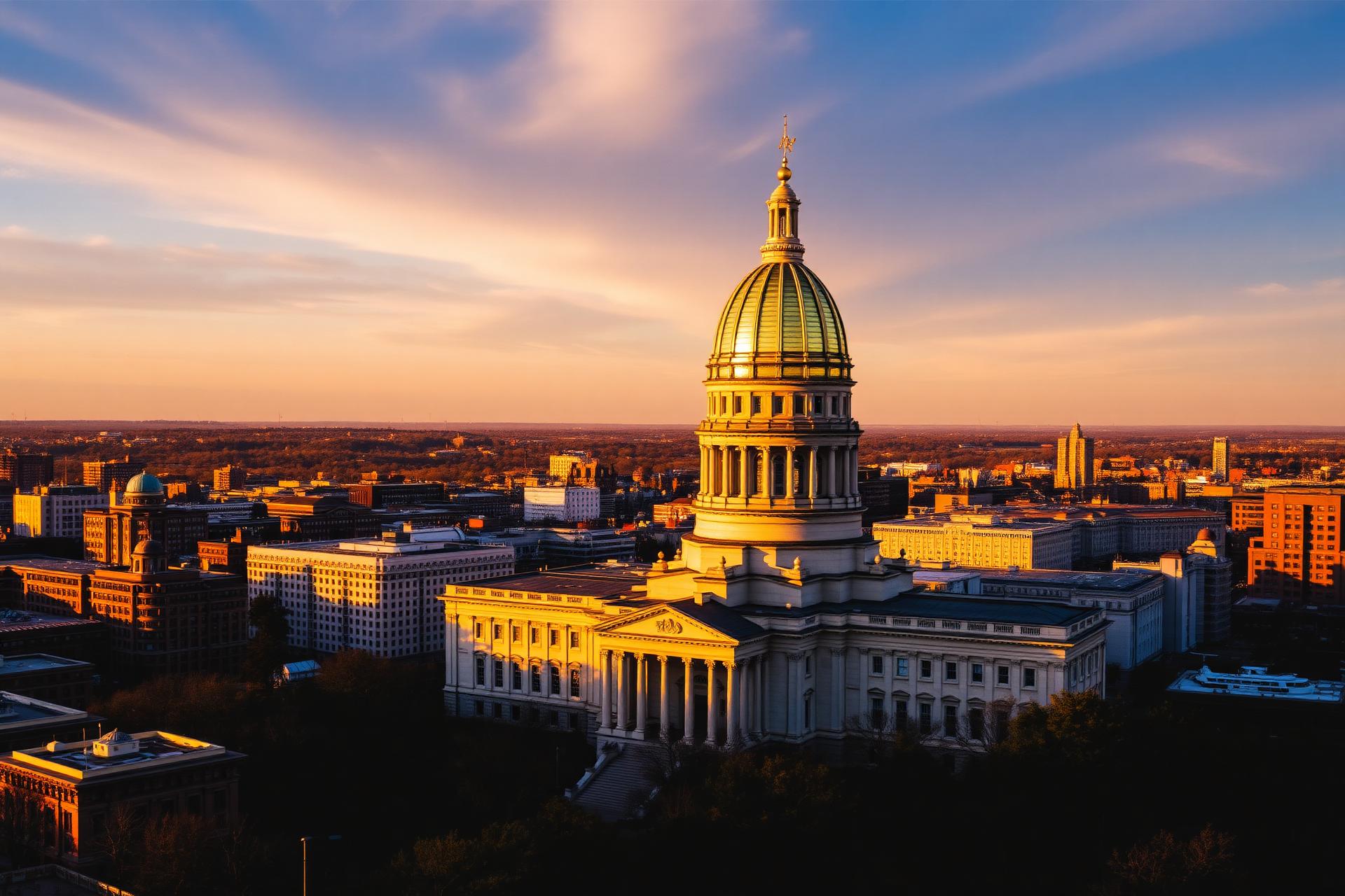 Massachusetts State House at golden hour